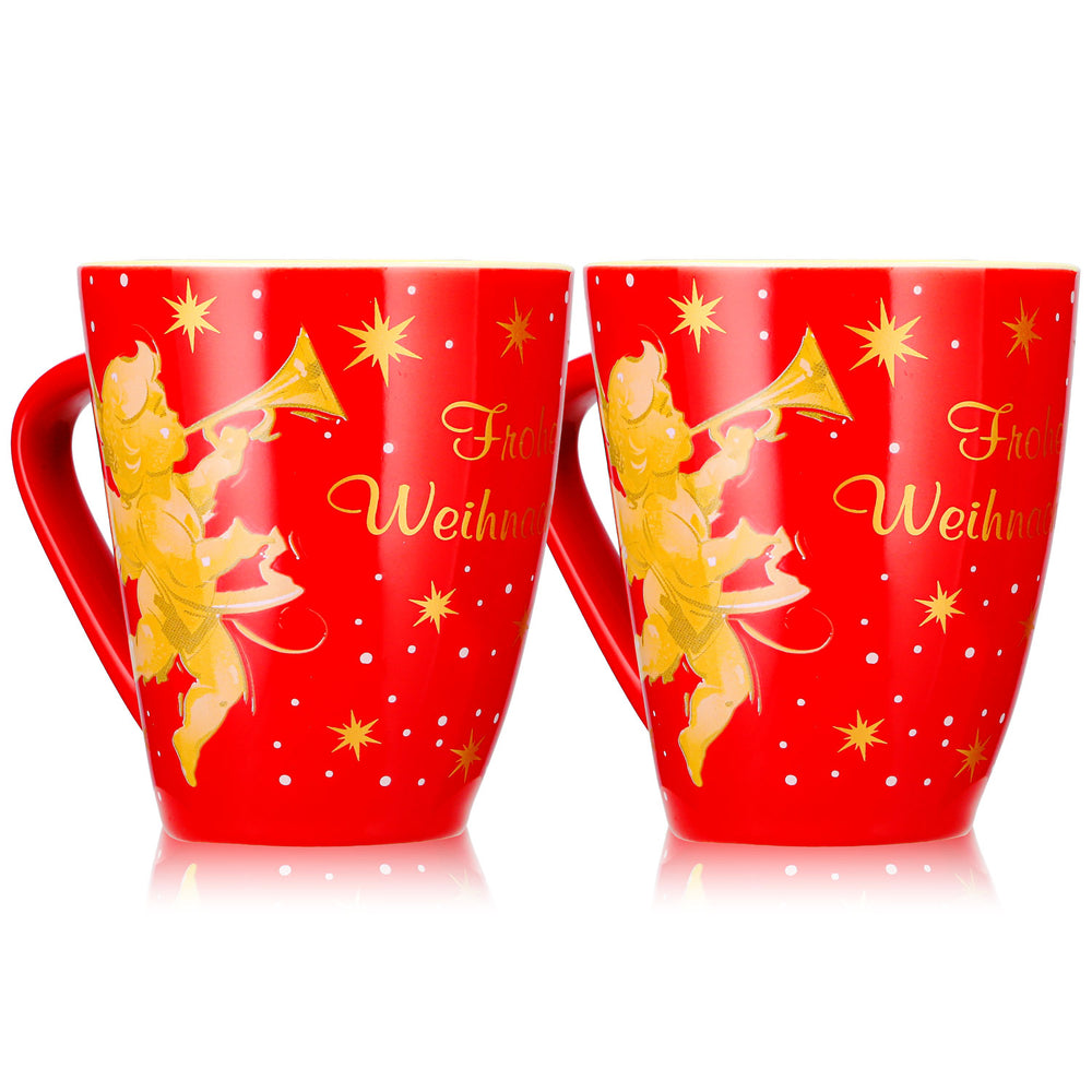 2 Mohaba Glühweinbecher Form 2000 Frohe Weihnachten mit Engel feuerrot / creme 0,2l geeicht