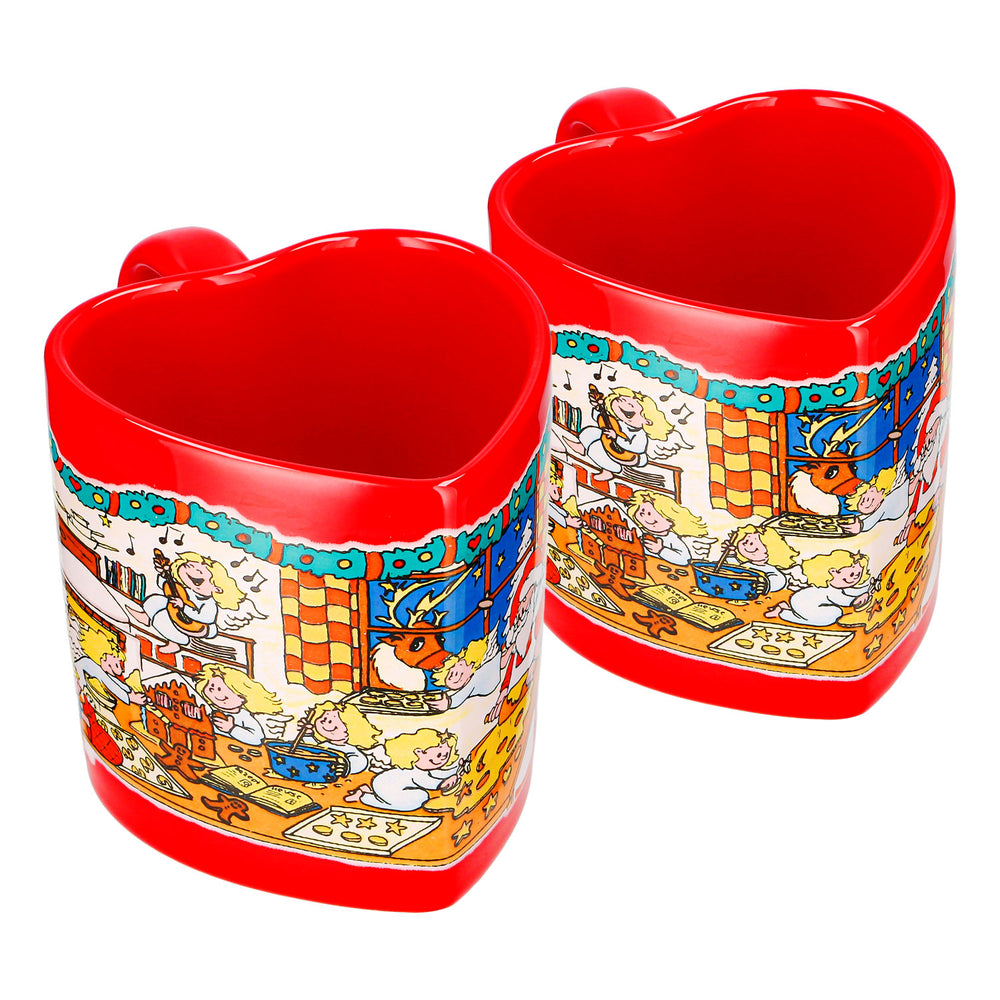 2 Mohaba Glühweinbecher Herz-Tasse Weihnachtsbäckerei mit Engel feuerrot 0,2l geeicht