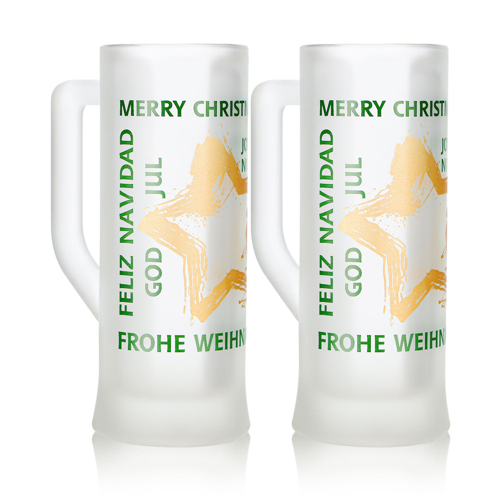 2 Mohaba Glühweinbecher Karlsseidel aus Glas satiniert Frohe Weihnachten Stern 0,2l geeicht