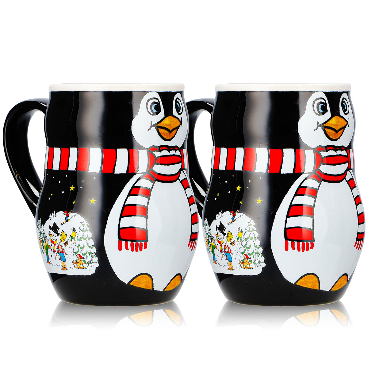 2 Mohaba Glühweinbecher Pinguin-Tasse Relief Merry X-mas schwarz / weiß 0,2l geeicht