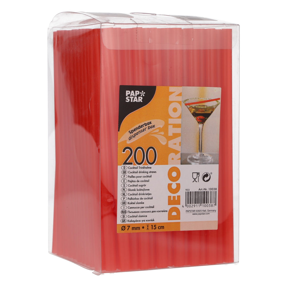 200 Papstar Cocktail Strohhalme rot Kunststoff 0,7x15cm Spenderbox