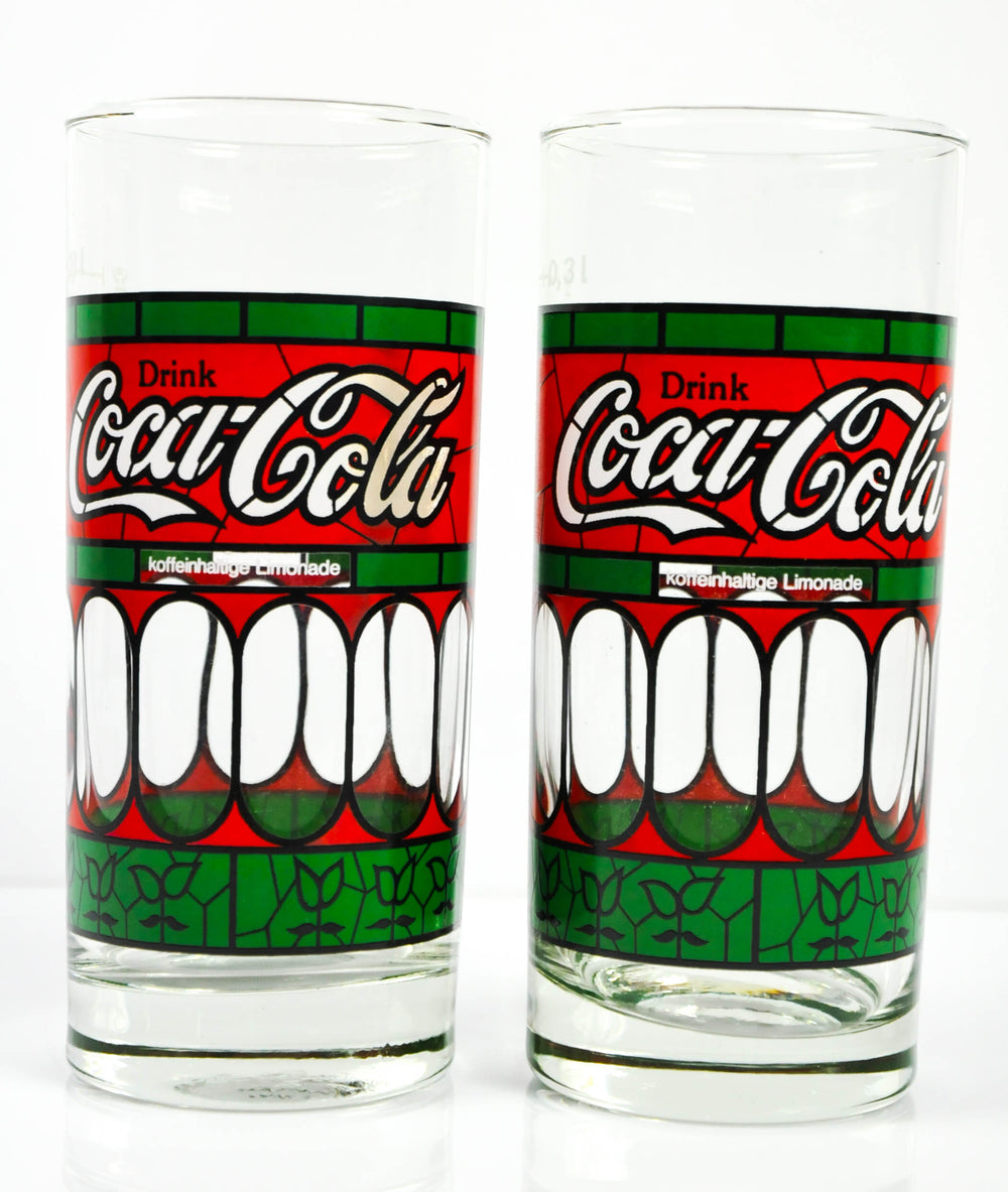 2x Coca Cola Glas 0,3l Tiffany Glas 80er Jahre Sonderedition Gläser Set Sammler