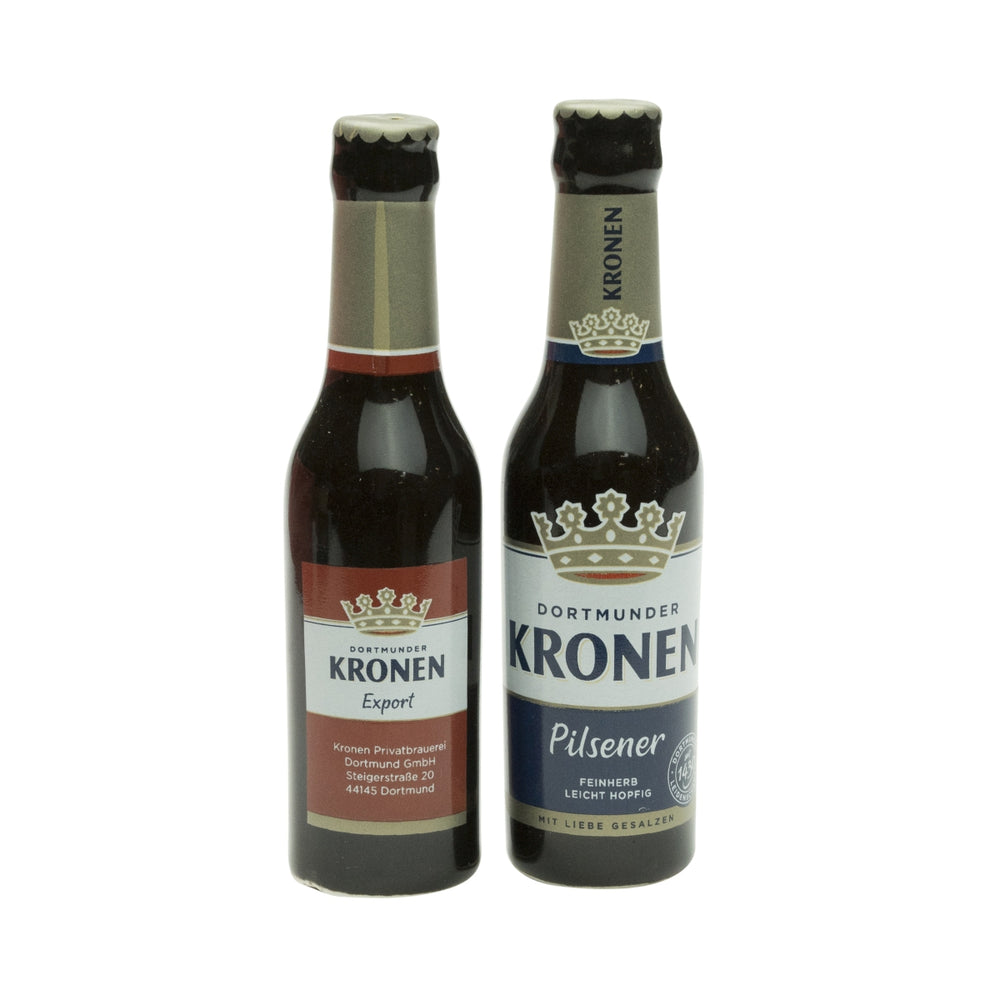 2x Kronen Bier Salzstreuer Pfefferstreuer Keramik
