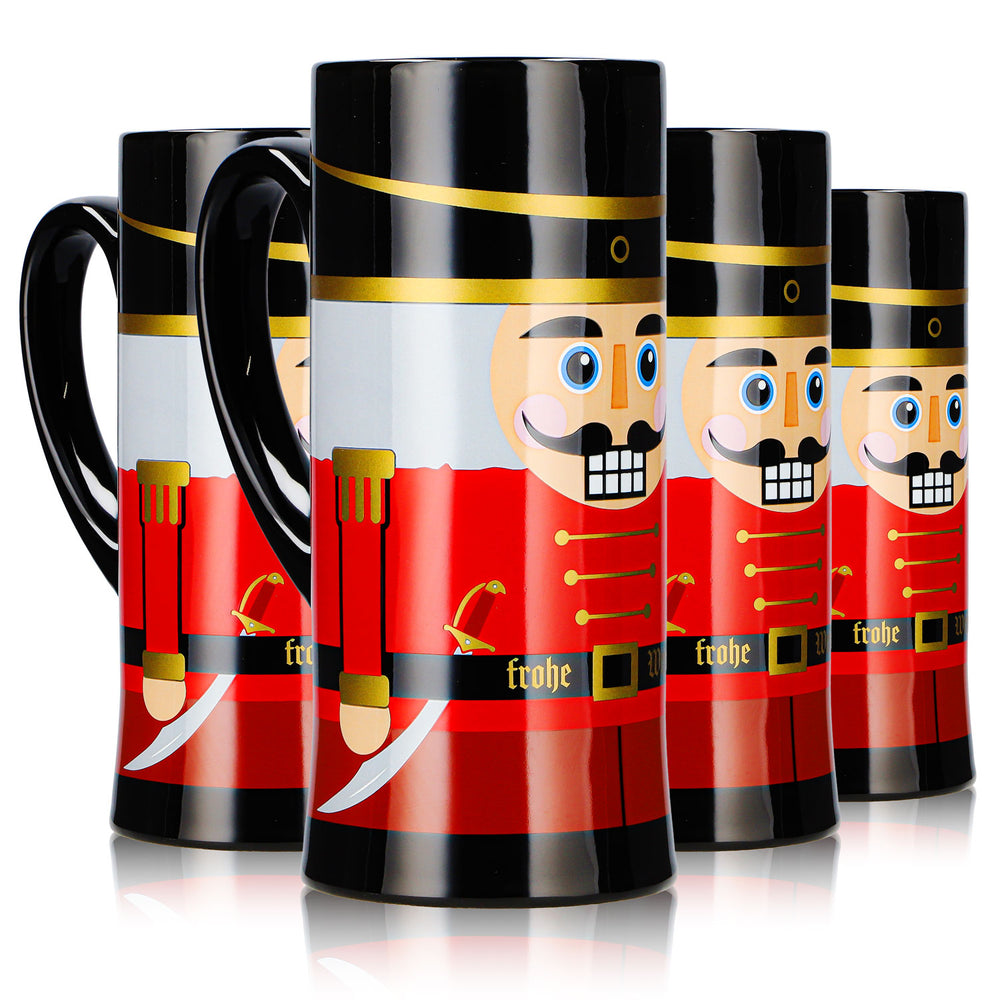 4 Mohaba Glühweinbecher Flöten-Tasse Nussknacker Frohe Weihnachten schwarz 0,2l geeicht