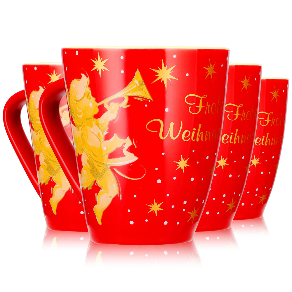 4 Mohaba Glühweinbecher Form 2000 Frohe Weihnachten mit Engel feuerrot / creme 0,2l geeicht
