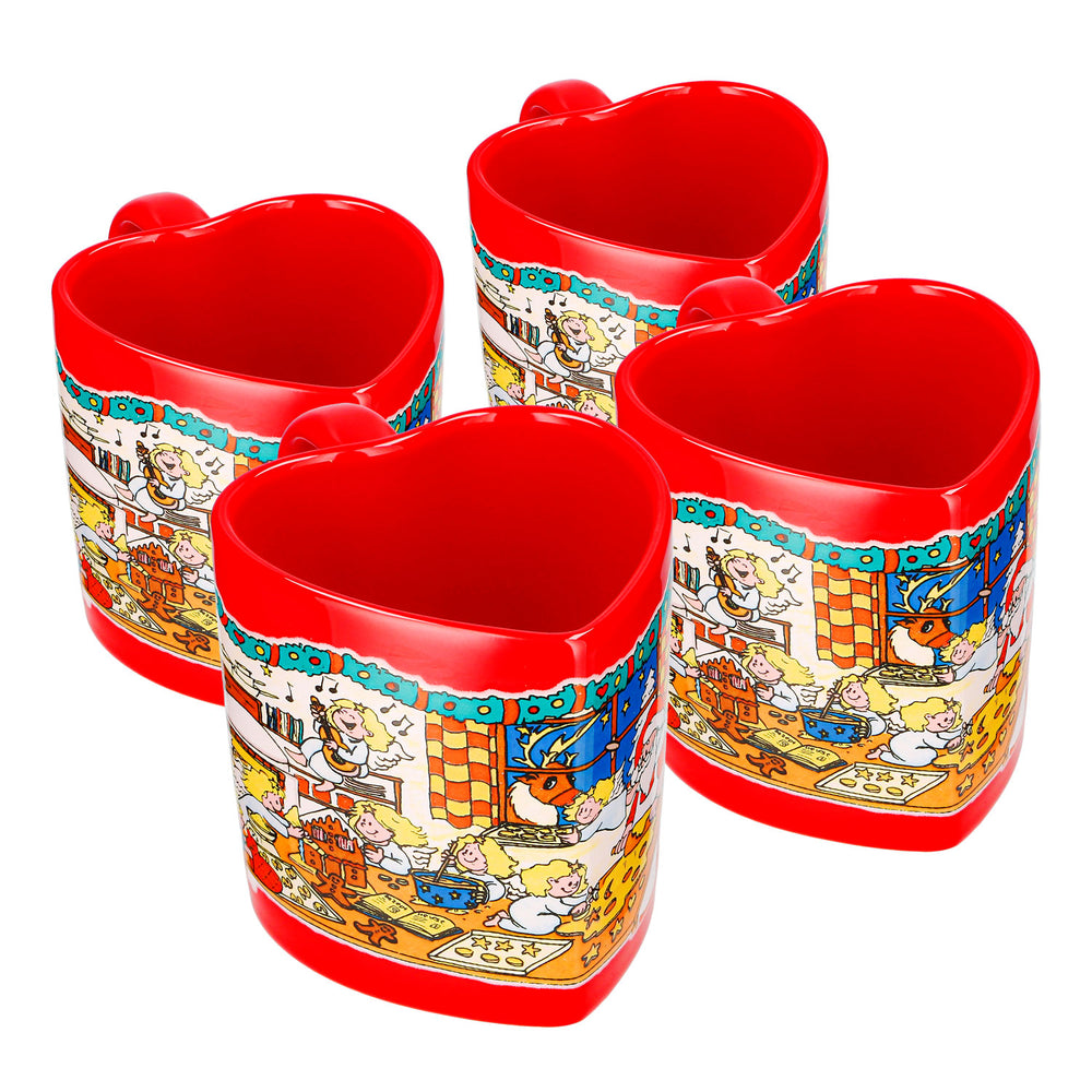 4 Mohaba Glühweinbecher Herz-Tasse Weihnachtsbäckerei mit Engel feuerrot 0,2l geeicht
