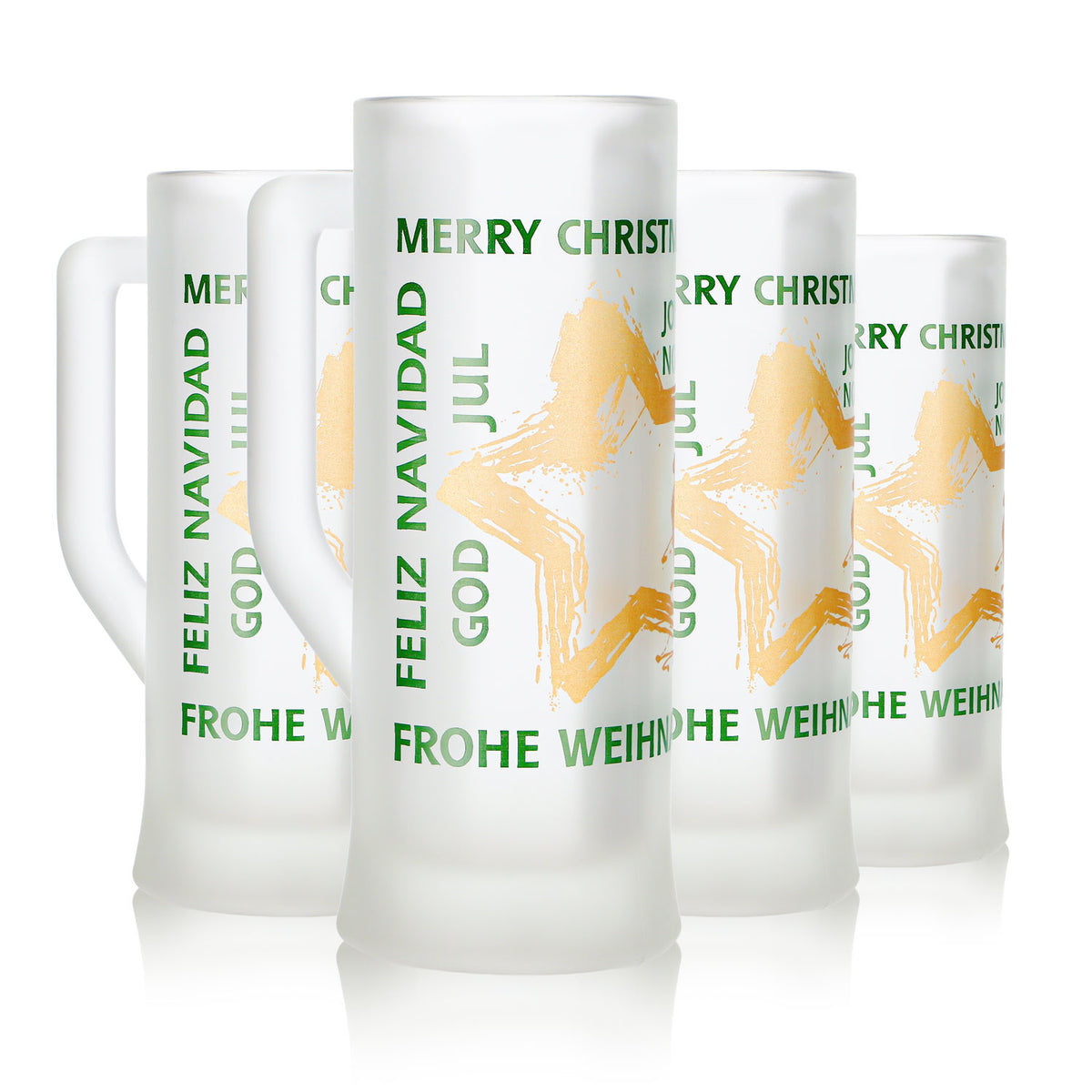 4 Mohaba Glühweinbecher Karlsseidel aus Glas satiniert Frohe Weihnachten Stern 0,2l geeicht