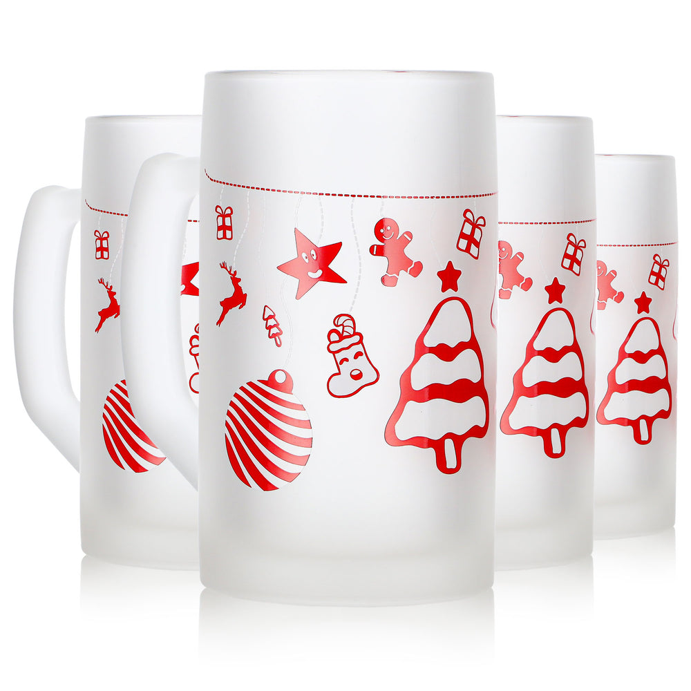 4 Mohaba Glühweinbecher Ludwigsseidel aus Glas satiniert Weihnachtsbaum 0,2l geeicht