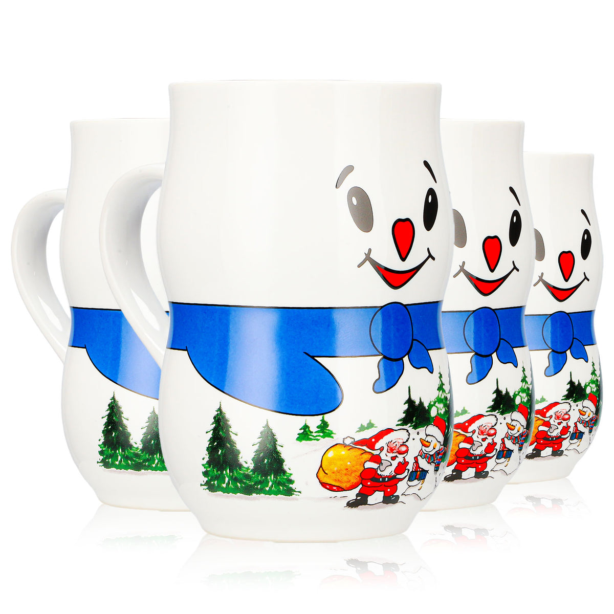 4 Mohaba Glühweinbecher Schneemann-Tasse Iceman Weihnachtsmann weiß 0,2l geeicht