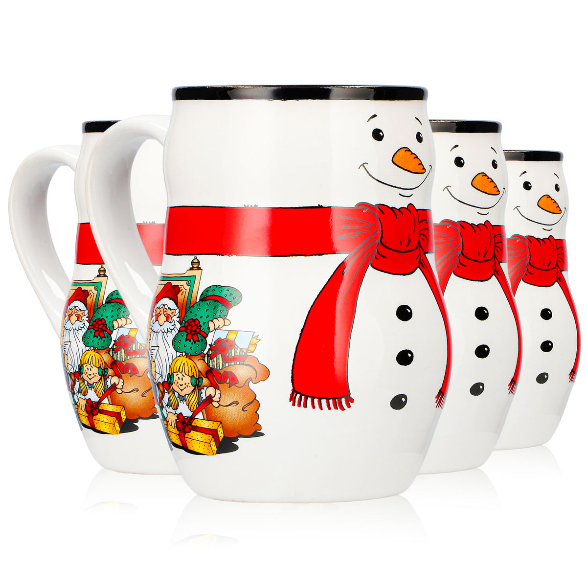 4 Mohaba Glühweinbecher Schneemann-Tasse Relief Frohe Weihnachten weiß / schwarz 0,2l geeicht