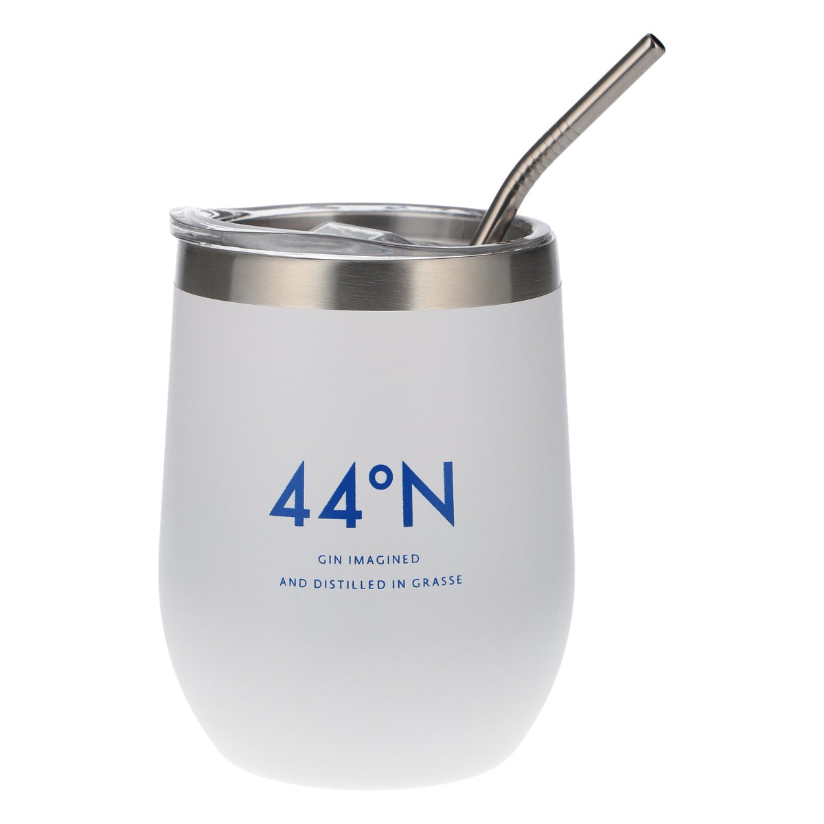 44°N Gin To-Go Becher Edelstahl 0,4l mit Strohhalm weiß – Neu & Stylisch