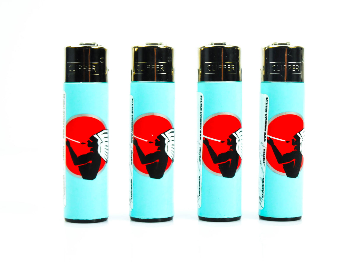 4x American Spirit Tabak Feuerzeug Lighter Classic Large Blau reusable Clipper