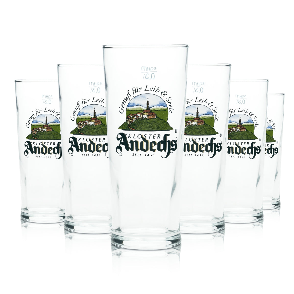 6 Andechs Bier Glas Becher 0,3l Logo Sahm neu