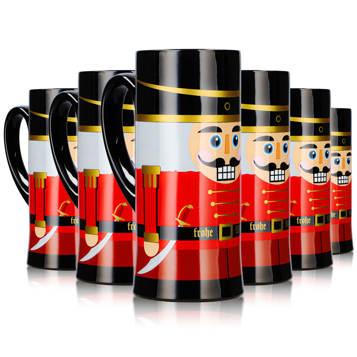 6 Mohaba Glühweinbecher Flöten-Tasse Nussknacker Frohe Weihnachten schwarz 0,2l geeicht