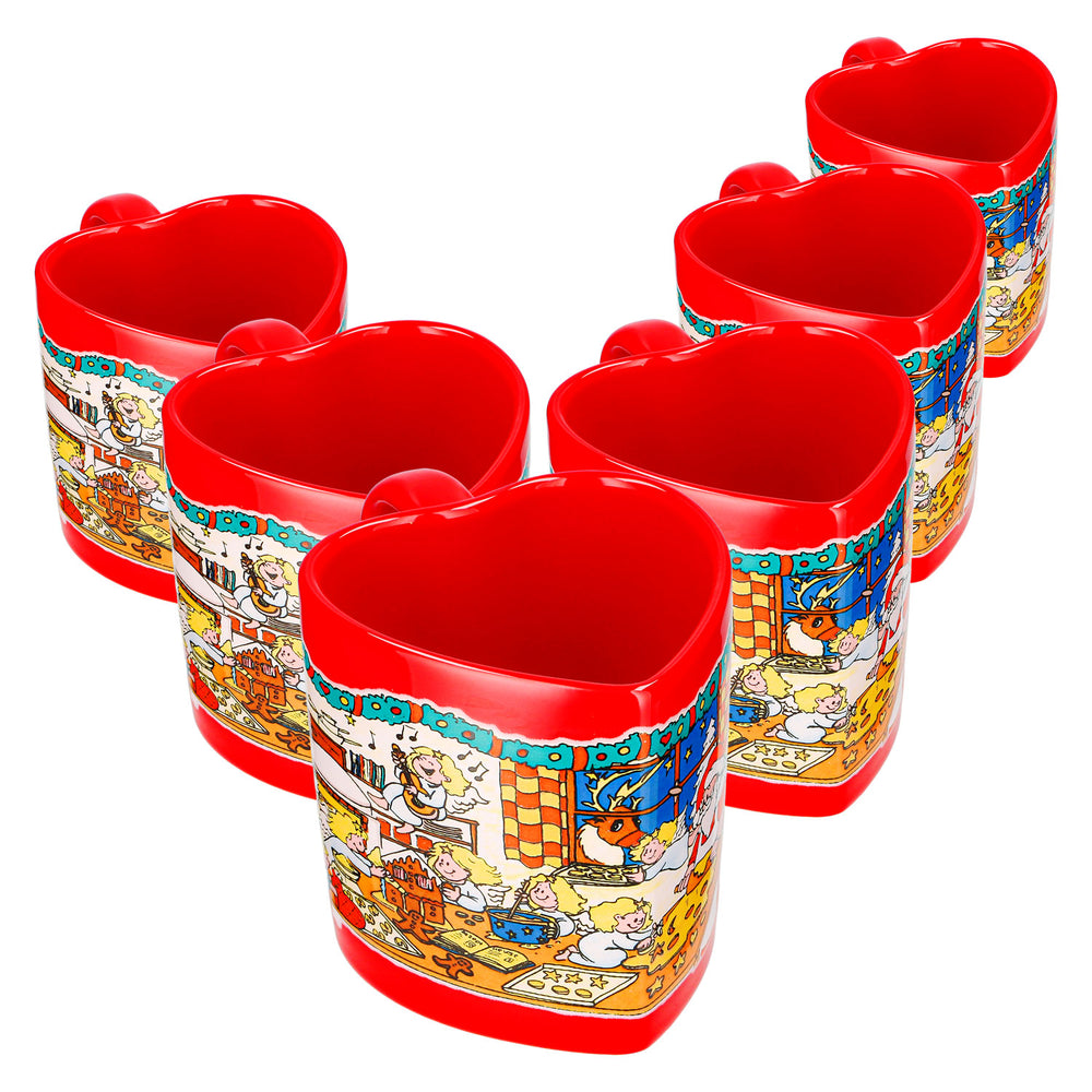 6 Mohaba Glühweinbecher Herz-Tasse Weihnachtsbäckerei mit Engel feuerrot 0,2l geeicht