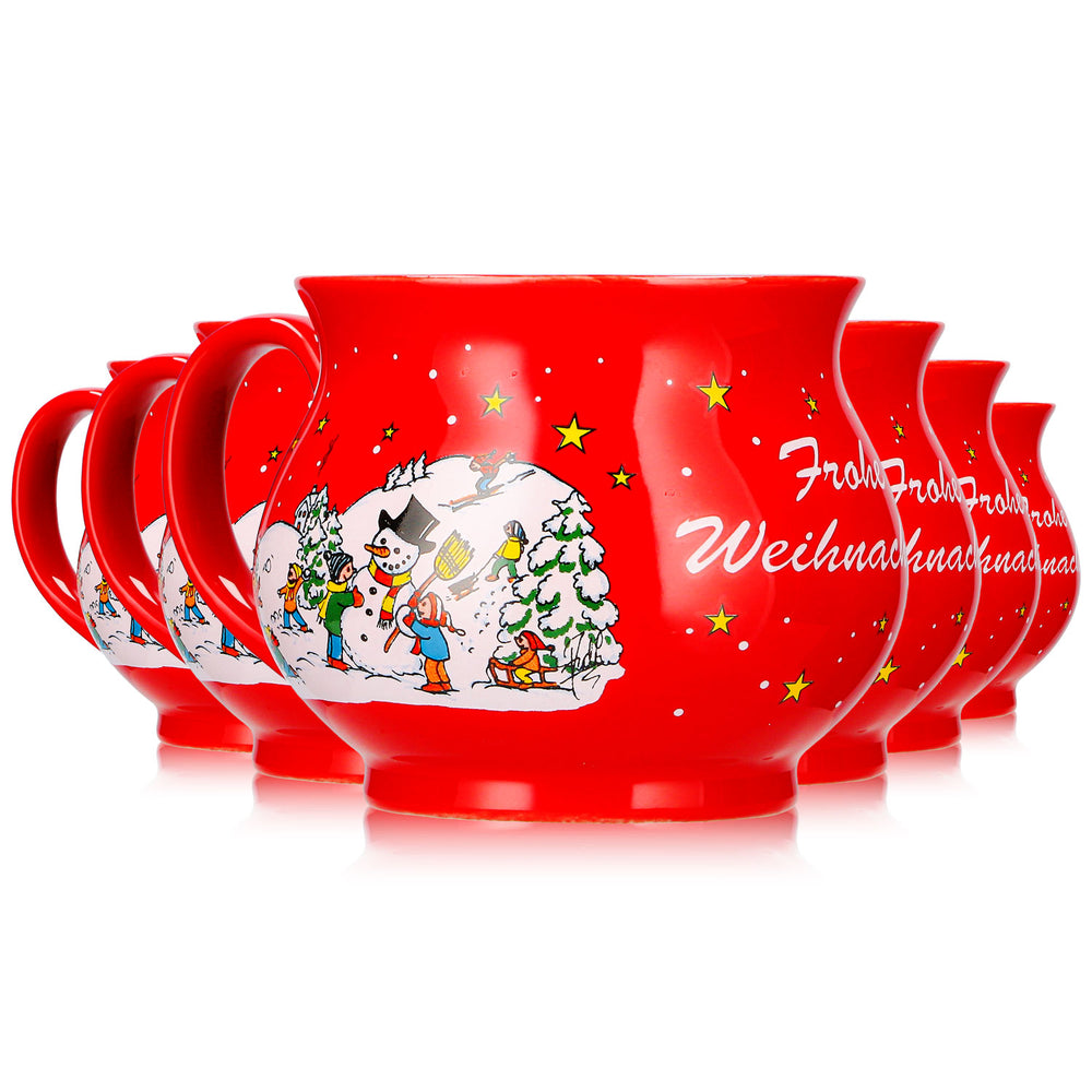 6 Mohaba Glühweinbecher Kugelbecher Frohe Weihnachten Winter feuerrot 0,2l geeicht