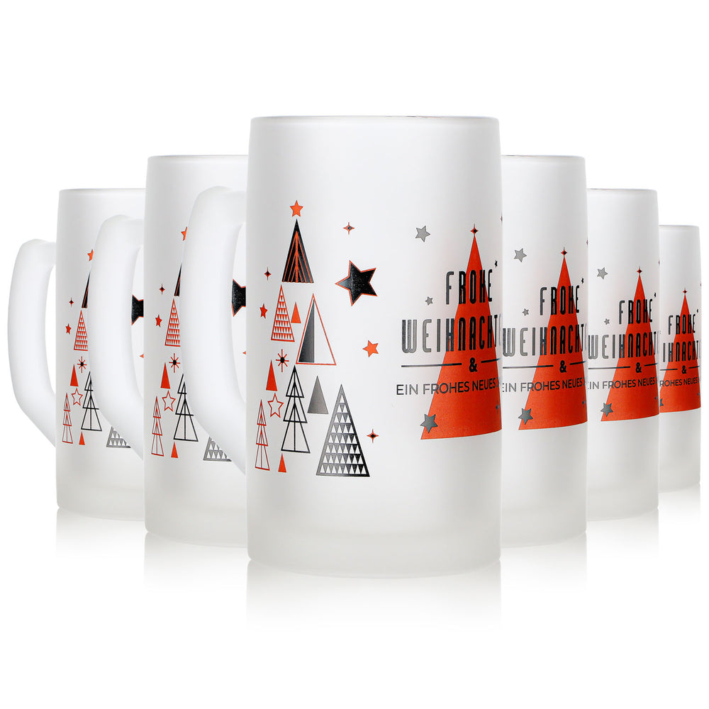 6 Mohaba Glühweinbecher Ludwigsseidel aus Glas satiniert Frohe Weihnachten 0,2l geeicht