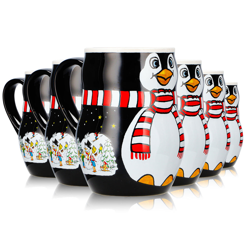 6 Mohaba Glühweinbecher Pinguin-Tasse Relief Merry X-mas schwarz / weiß 0,2l geeicht