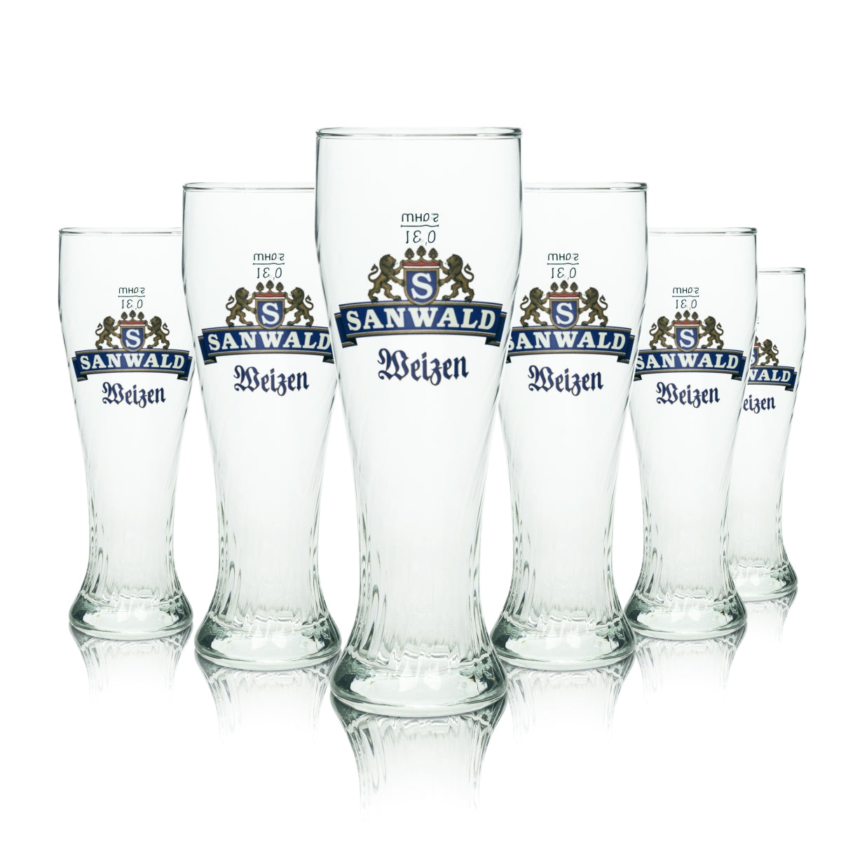 6 Sanwald Bier Glas Weizen 0,3l Perlsee Sahm Hefe Weißbier Relief Gläser Brauer