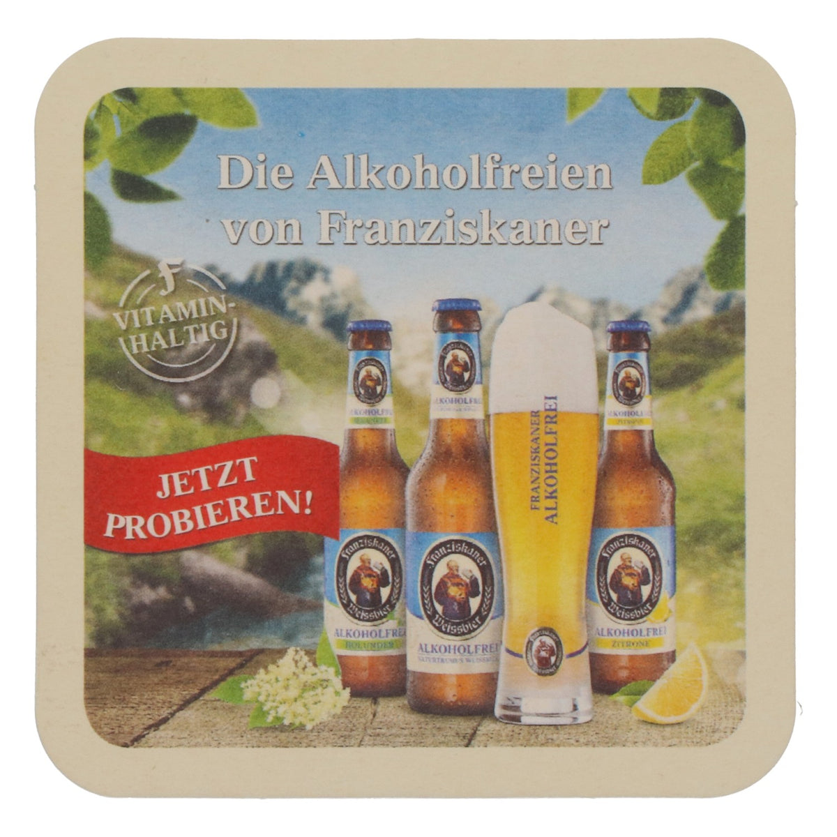 60x Franziskaner Bierdeckel 9,5x9,5 cm "Die Alkoholfreien von Franziskaner" – Ansicht 4