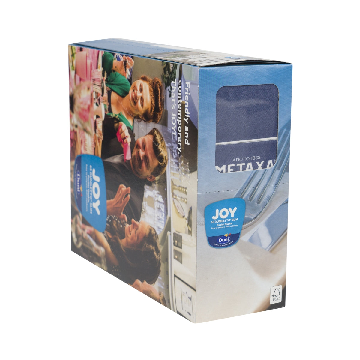 65x Metaxa Weinbrand Bestecktaschen mit Servietten blau Gastro Tisch Stoffoptik