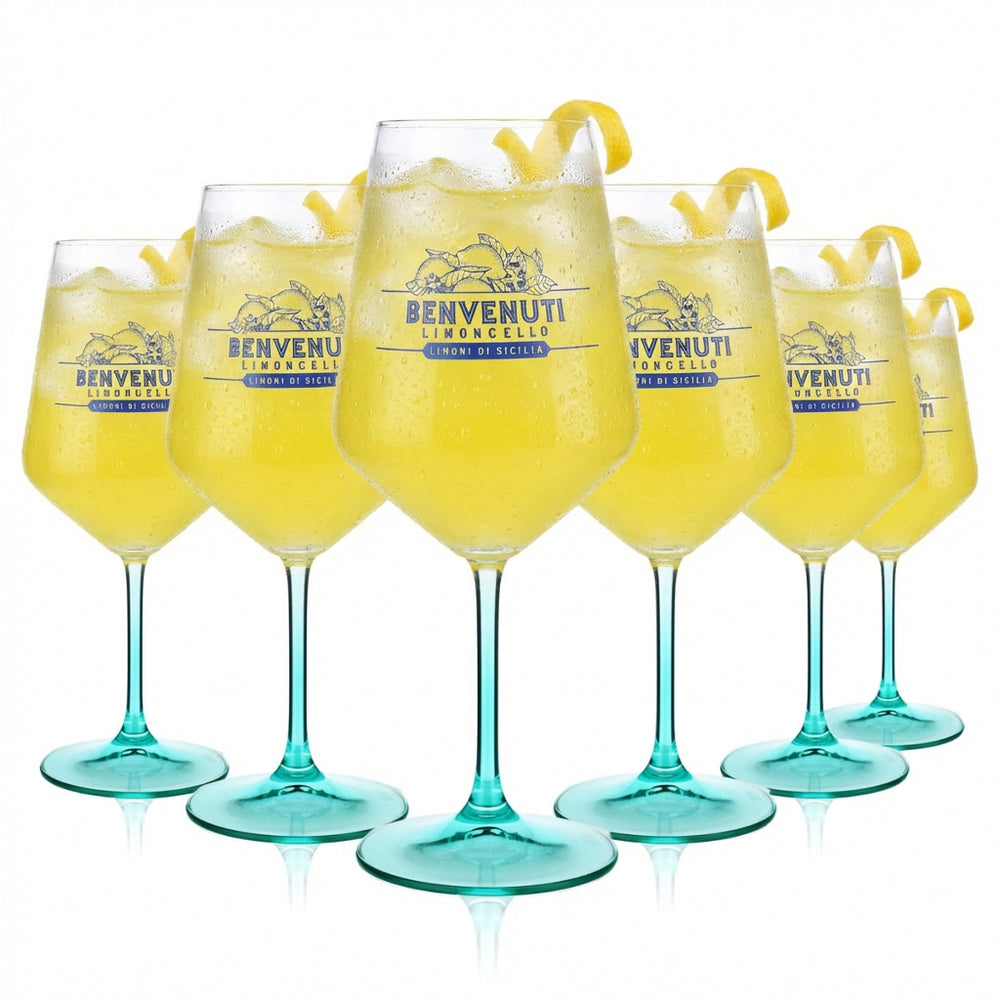 6er Set Benvenuti Limoncello Ballonglas 0,53l – Rastal Glas mit türkisem Fuß