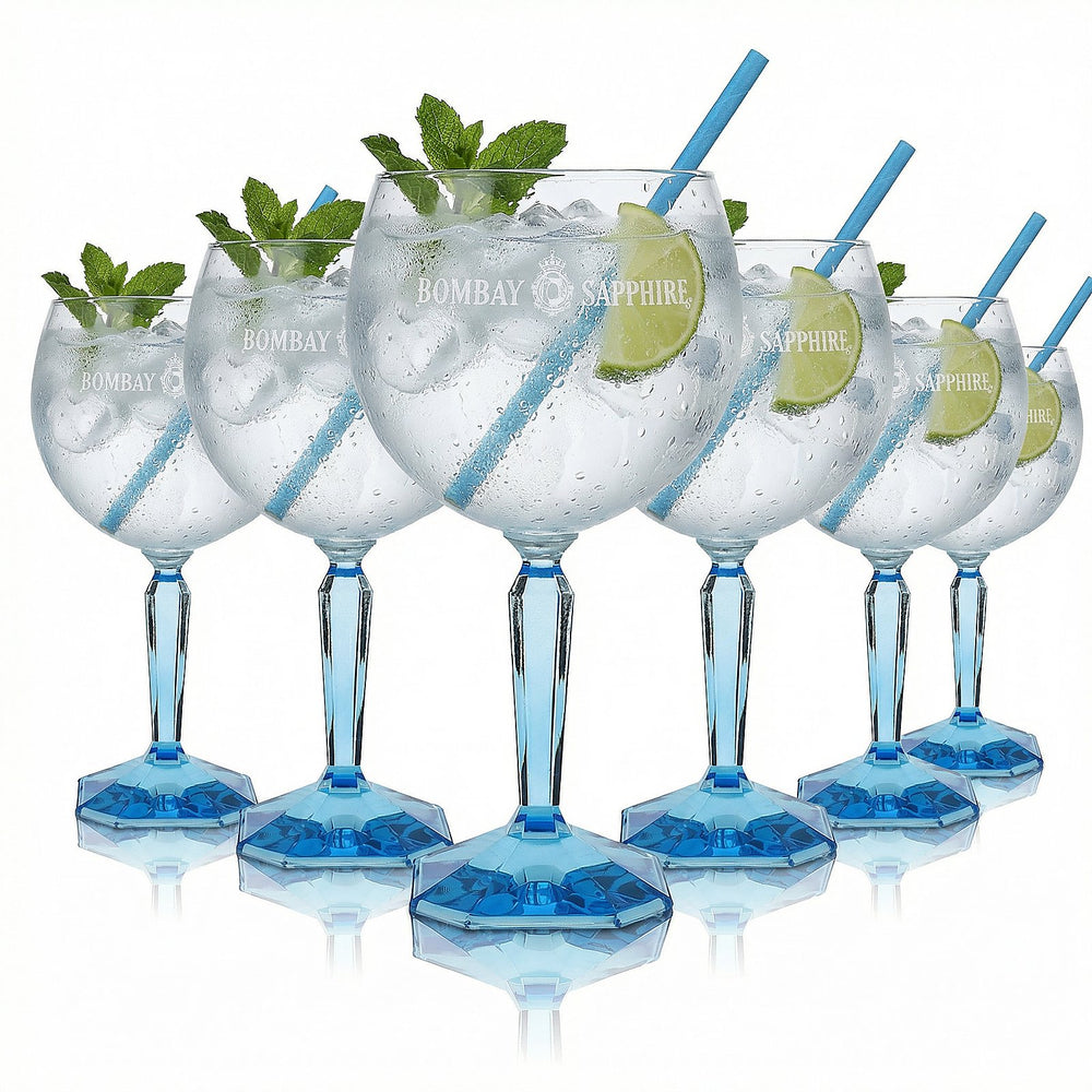 6er Set Bombay Sapphire 0,68 l Ballongläser – Copa mit blauem Stiel für Gin Tonic