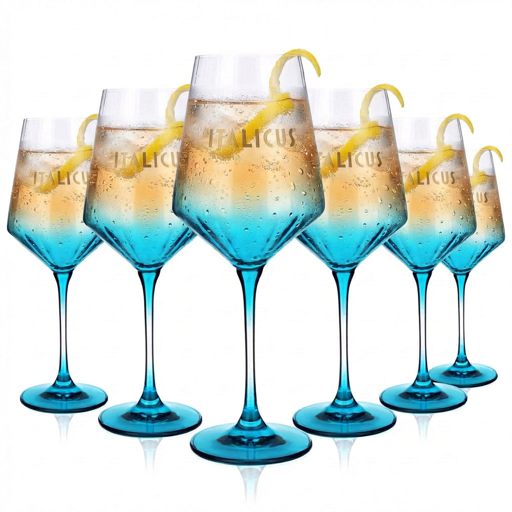 6er Set Italicus Likör Glas 0,46l – Weinglas mit Blautönung & 0,2l Eichstrich