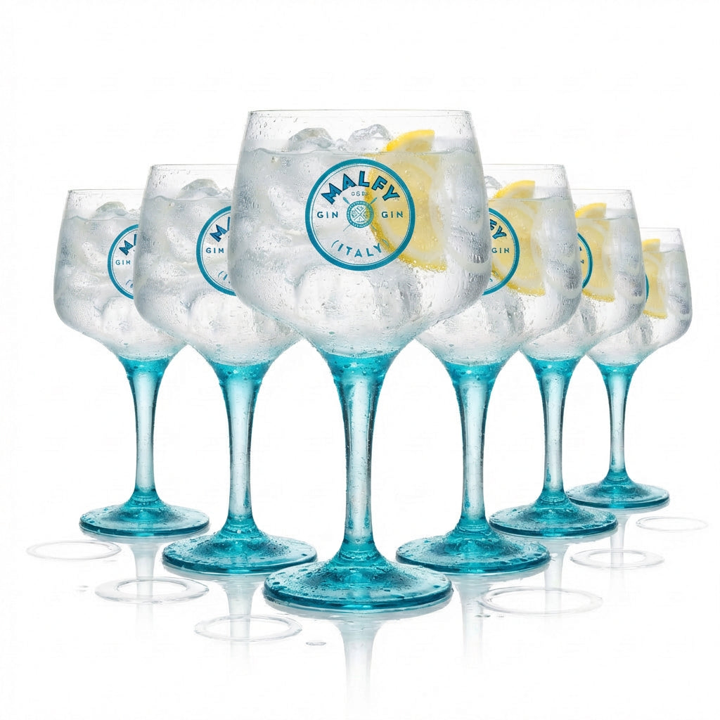 6er Set Malfy Gin Copa Ballonglas 0,6l – Sonderedition mit blauem Stiel