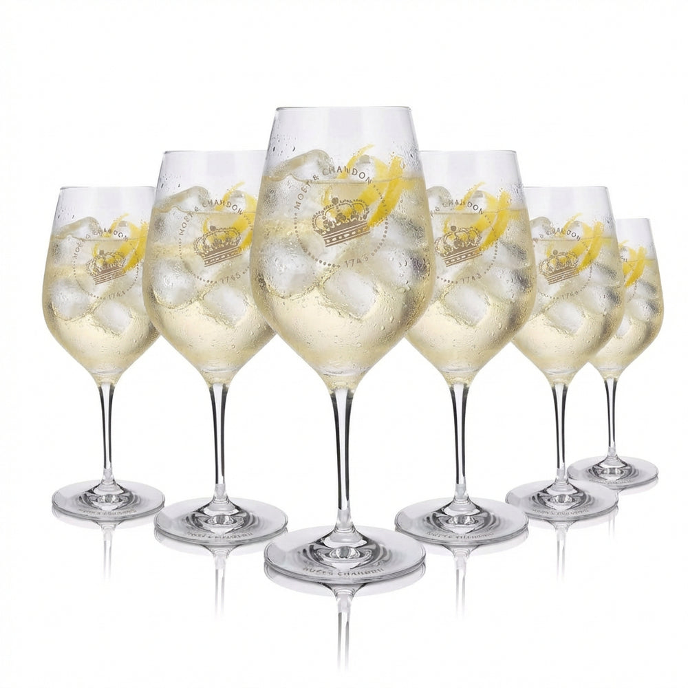6er Set Moët & Chandon Champagnerglas 0,63l – Echtglas Kelch mit Eichstrich