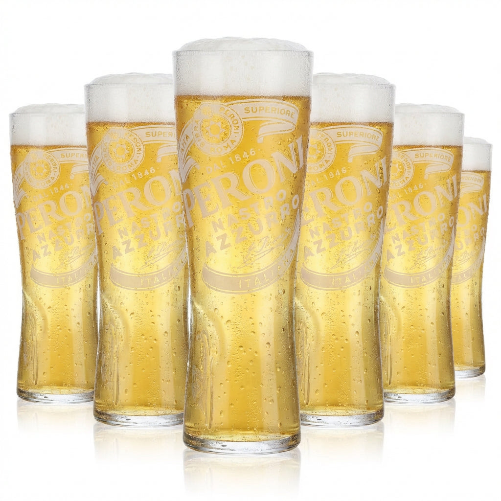 6er Set Peroni Nastro Azzurro Glas 0,25l – Pokal Signature Relief geeicht