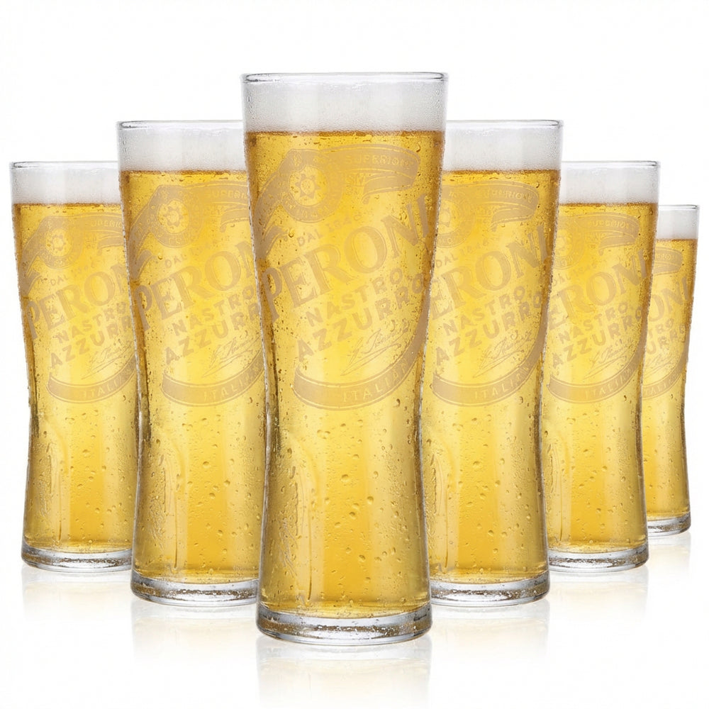 6er Set Peroni Nastro Azzurro Glas 0,2l – Pokal Signature Relief geeicht