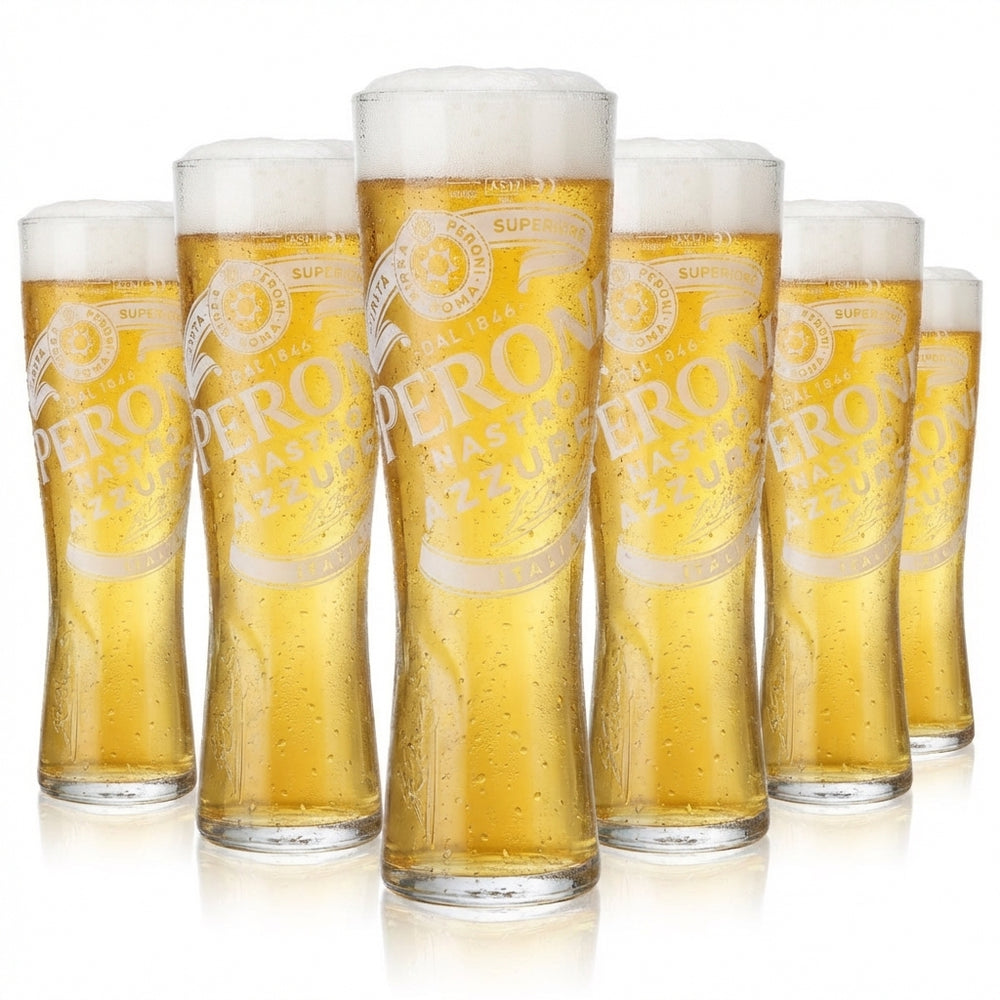 6er Set Peroni Nastro Azzurro Glas 0,5l – Pokal Signature Relief geeicht