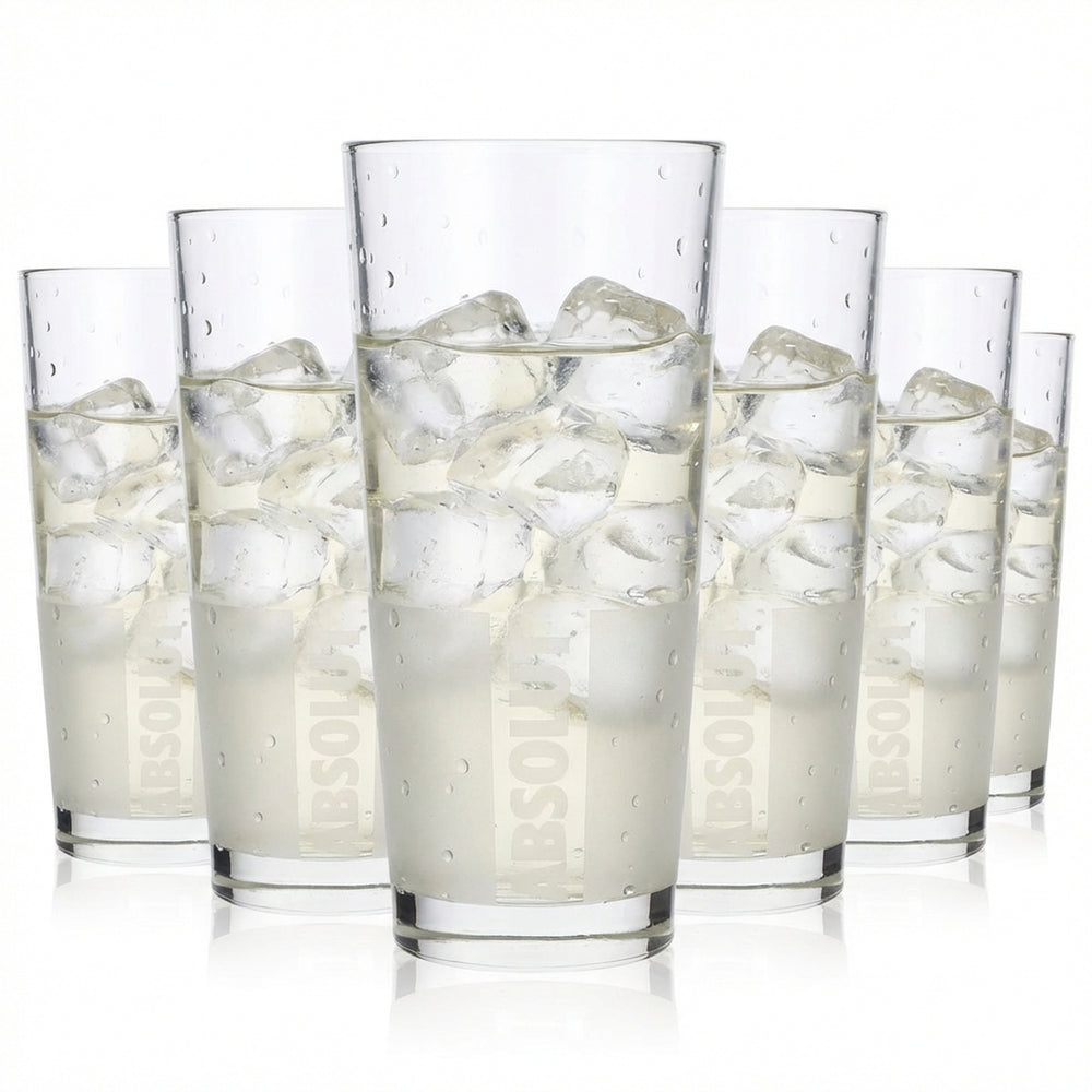 6x Absolut Vodka Glas 0,34l Gläser Longdrinkglas Sataniert + senkrchtes Logo