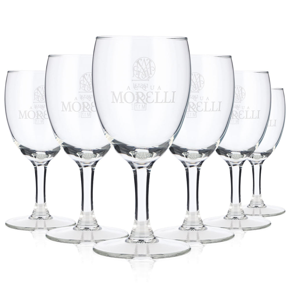 6x Acqua Morelli Wasser Glas 0,1l Pokal Weißes Logo Rastal Westerwald