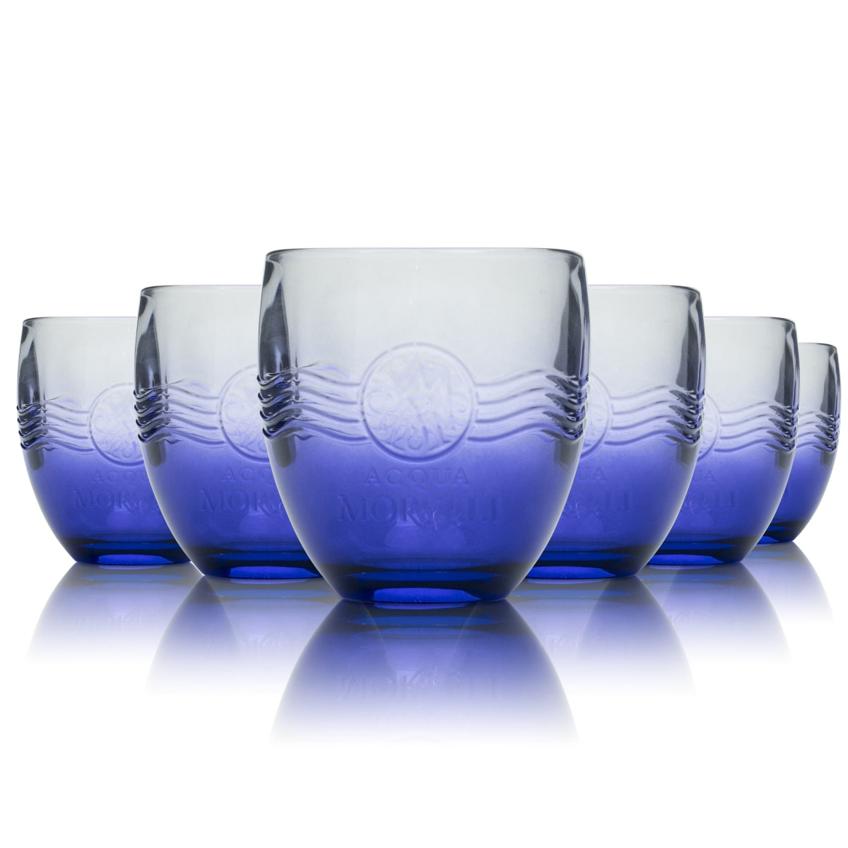 6x Acqua Morelli Wasser Glas 0,25l Tumbler Relief Soda Mineralwasser Gläser blau