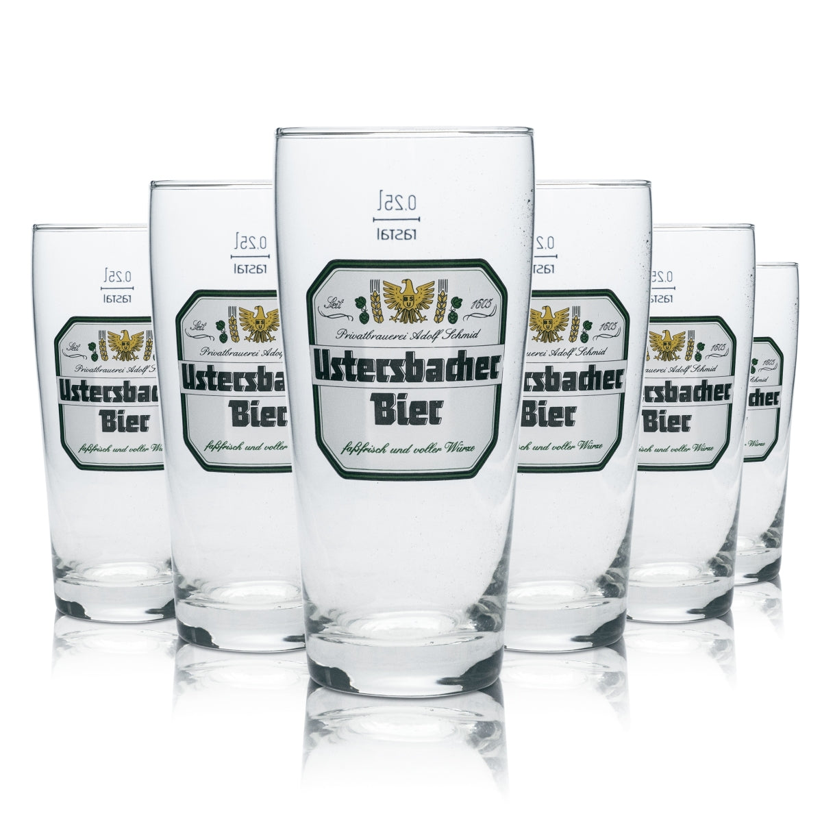 6x Adolf Schmid Ustersbacher Bier Glas 0,25l Becher Gläser Brauerei Gastro Kneip