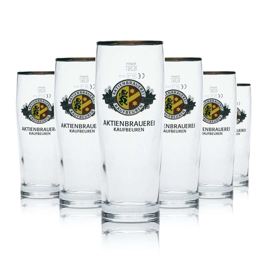 6x Aktienbrauerei Kaufbeuren Bier Glas 0,25l Becher Goldrand Gläser Gastro Bar