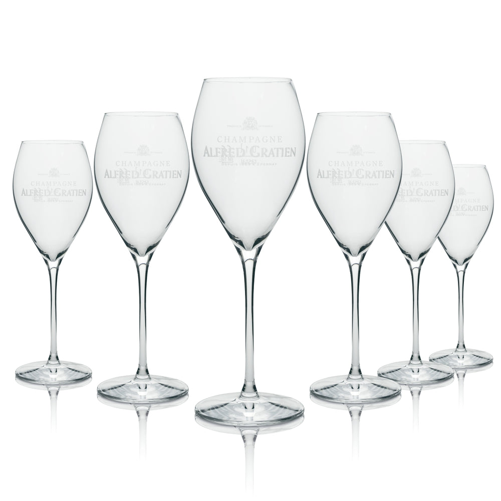 6x Alfred Gratien Champagner Glas Flöte weißes Logo 280ml rastal