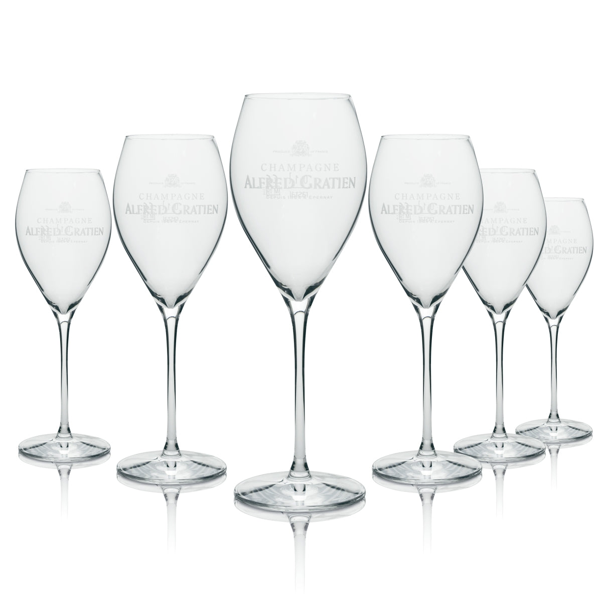 6x Alfred Gratien Champagner Glas Flöte weißes Logo 280ml rastal