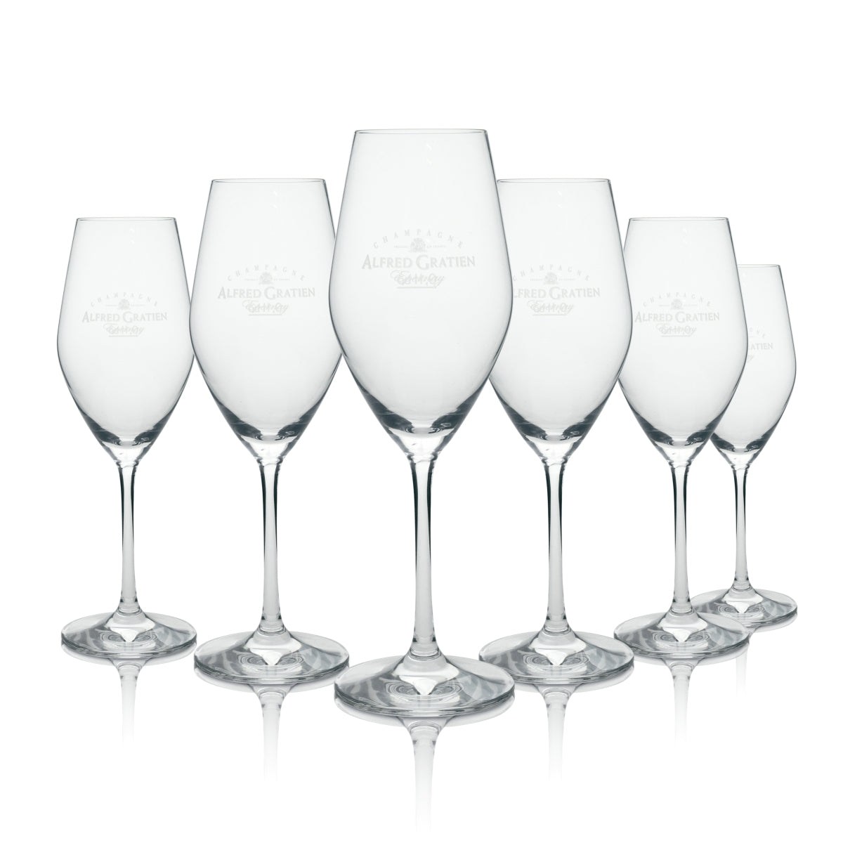 6x Alfred Gratien Champagner Glas Sekt Flöte eckiger Bauch Böckling
