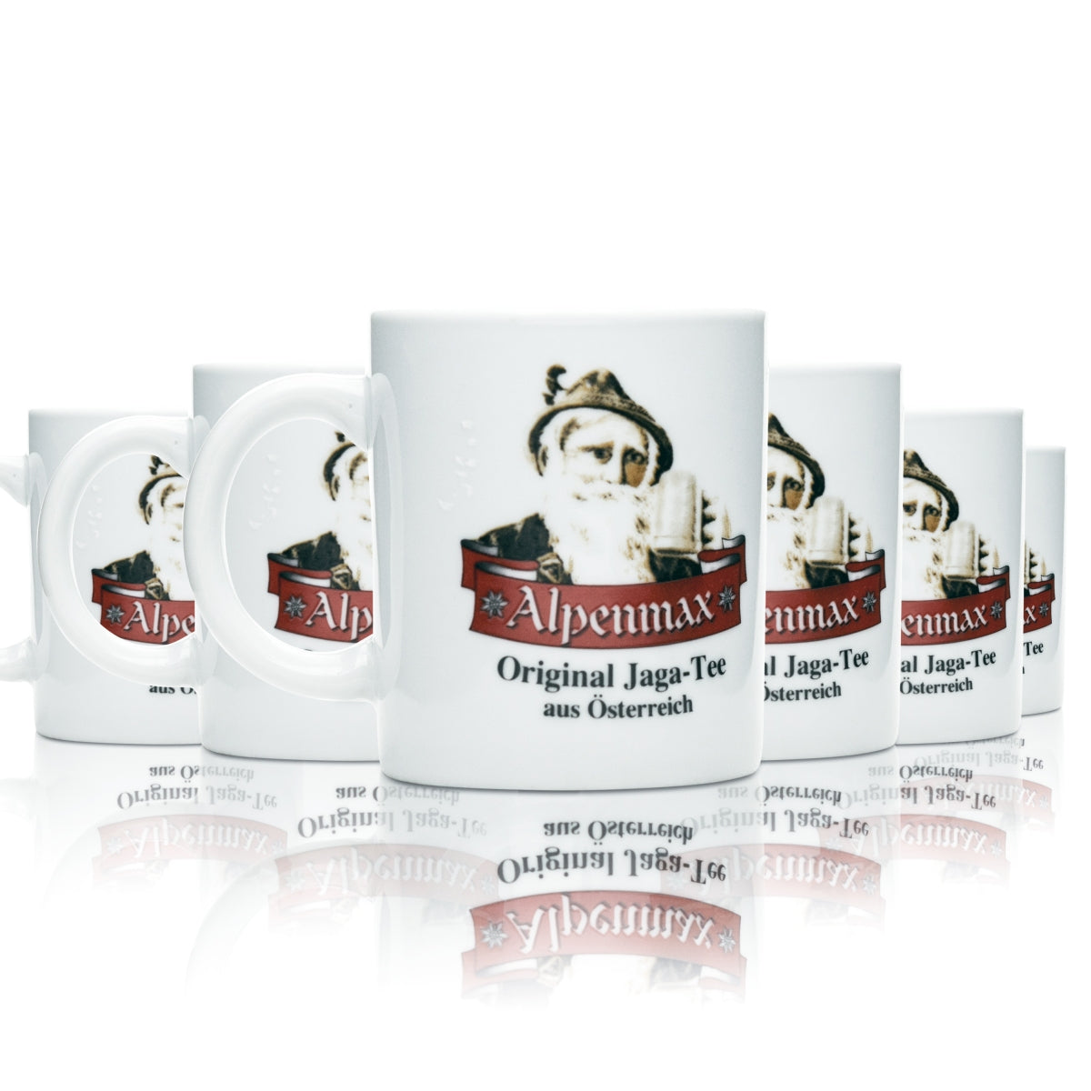 6x Alpenmax Rum Tasse Mäser 0,25l Glühwein Weihnachten Ski Glas Keramik Gläser