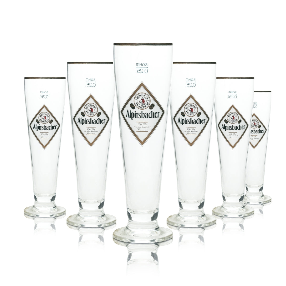 6x Alpirsbacher Bier Glas 0,25l Pokal Goldrand Pils Tulpe Gläser Stiel Kloster