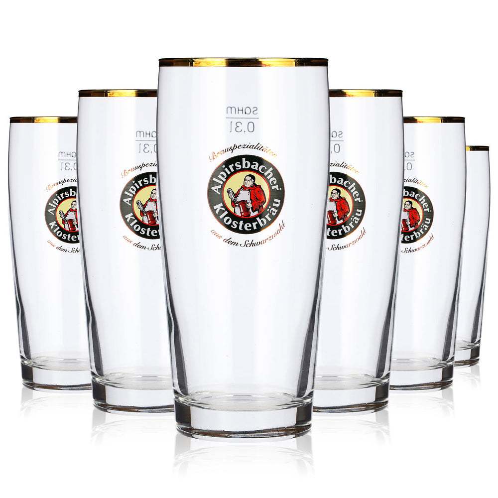 6x Alpirsbacher Bier Glas 0,3l Becher Goldrand Sahm Bierglas Bierkrug