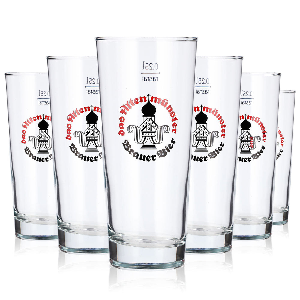 6x Altenmünster Bier Glas 0,25l Becher rot-schwarzes Logo Rastal