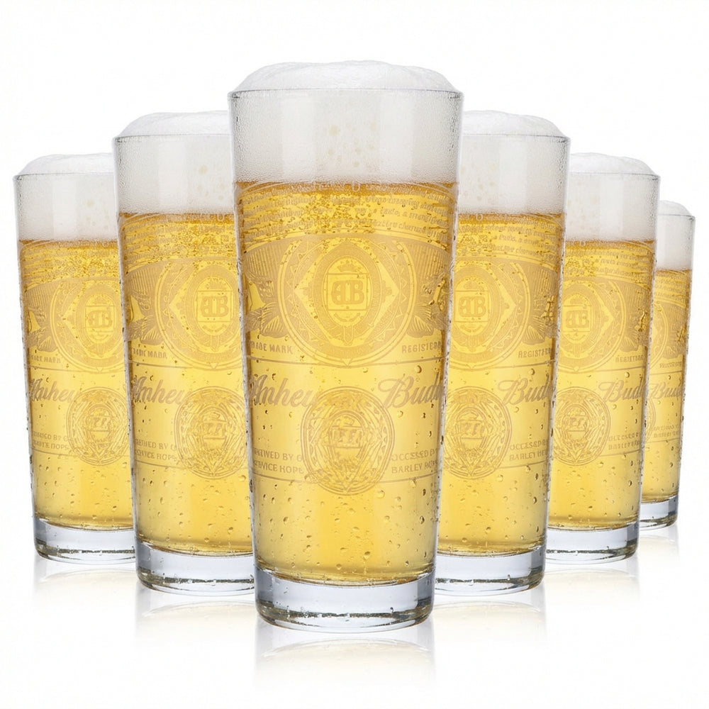 6x Anheuser-Busch Bud Bier Glas 0,4l Becher weißes Logo Frankonia