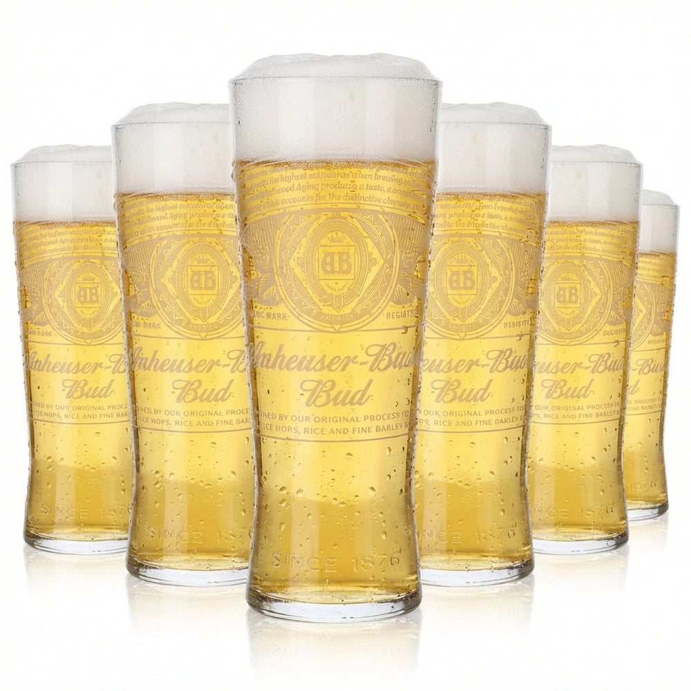 6x Anheuser-Busch Bud Bier Glas 0,5l Kontur Creed weißes Logo