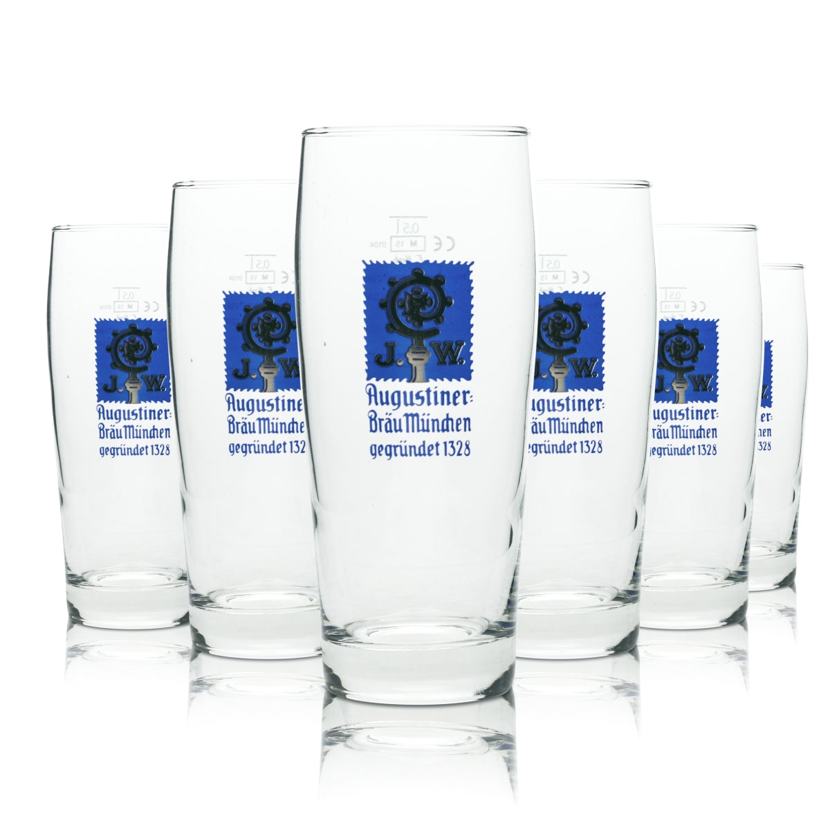 6x Augustiner Bier Glas 0,5l F.Herb Willi Becher Helles Gläser Brauerei Beer Bar