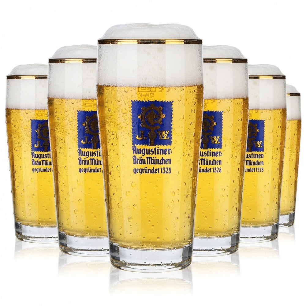 6x Augustiner Bier Glas Biergläser 0,3l Bierbecher Goldrand
