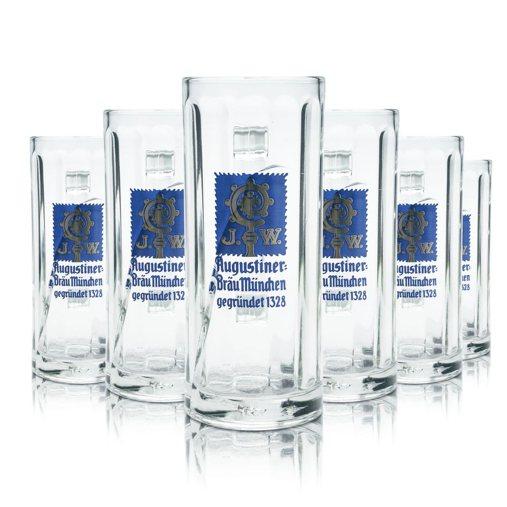 6x Augustiner Glas 0,3l Bierkrug Konturglas Humpen Seidel Gläser Set Brauerei